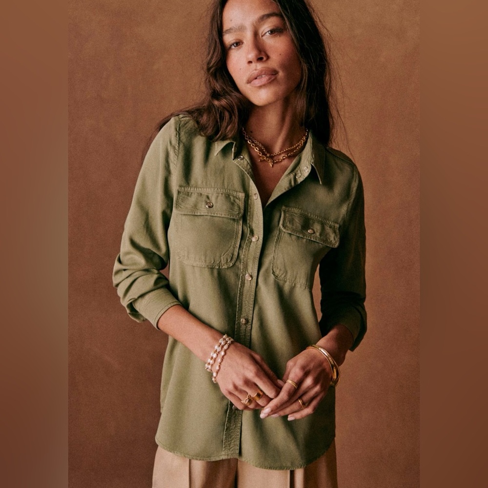 Sezane Davina Shirt Khaki Green 34